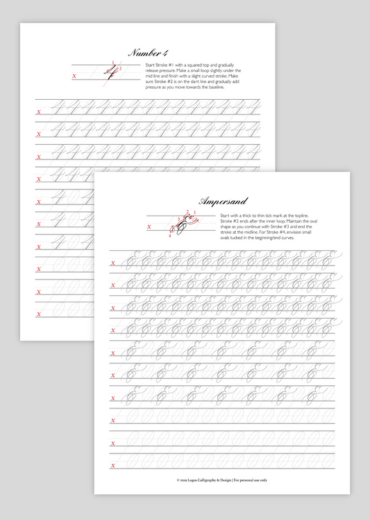 Digital Copperplate Practice Workbook - Numbers & Symbols