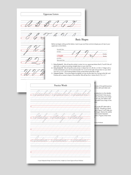 Digital Cursive Practice Workbook - Uppercase Letters