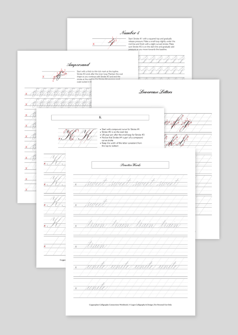 Digital Copperplate Practice Workbooks - BUNDLED [Lowercase, Uppercase, Connections, Numbers/Symbols]