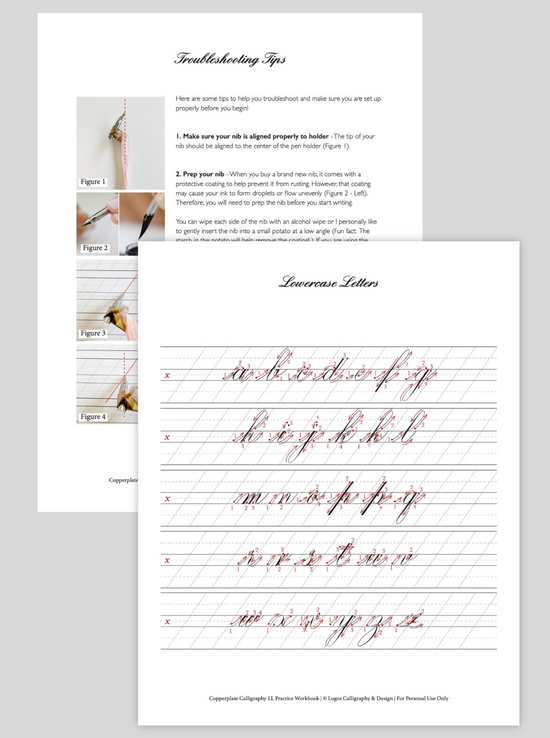 Digital Copperplate Practice Workbook - Lowercase Letters – Logos 