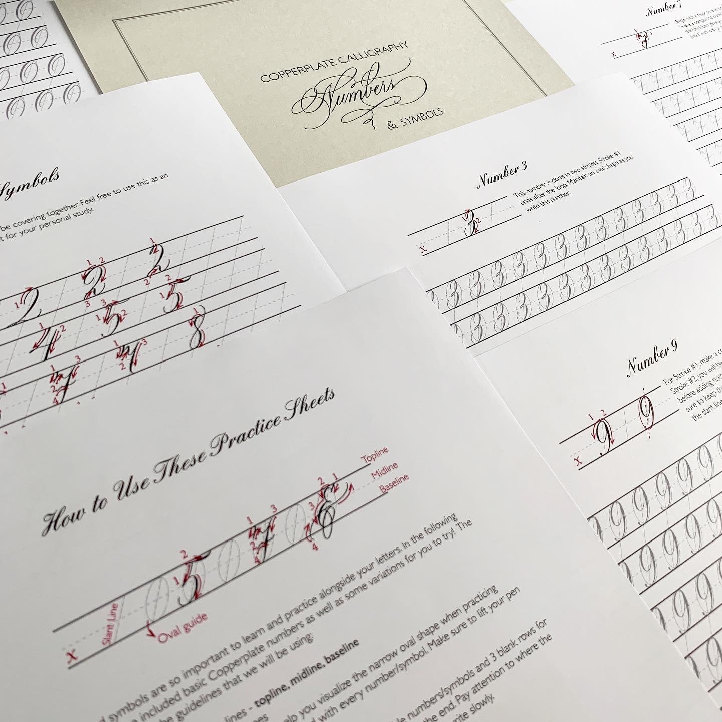 Digital Copperplate Practice Workbook - Numbers & Symbols