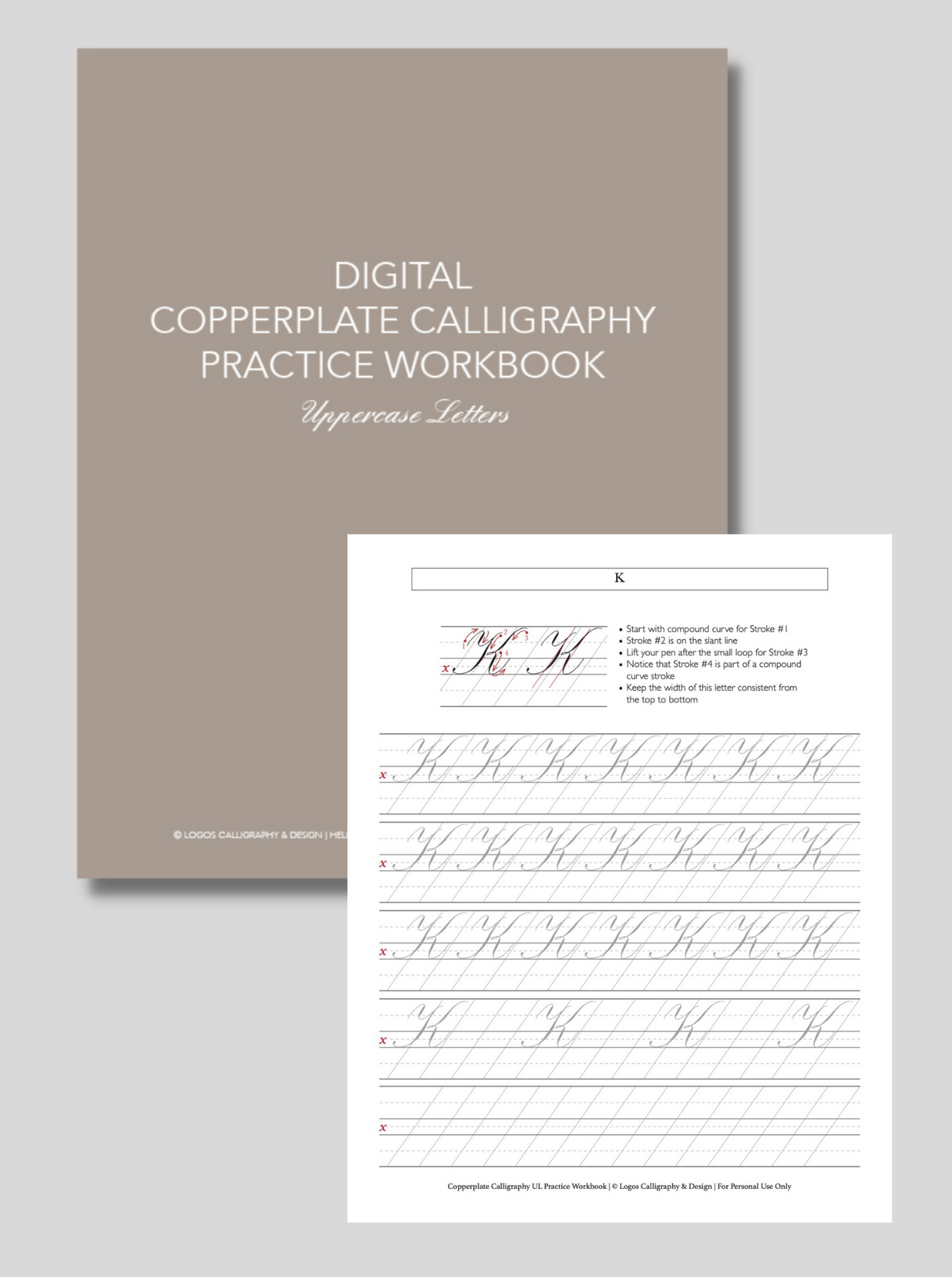 Digital Copperplate Practice Workbook - Uppercase Letters